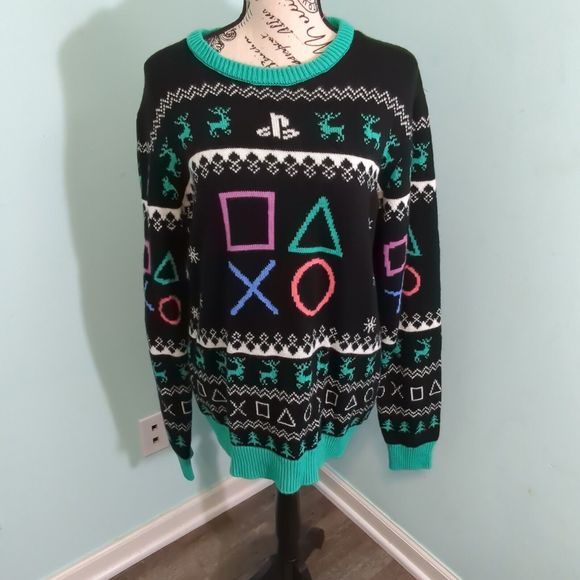 PlayStation Geeknet Holiday Ugly Christmas Sweater large PS4 PS5 Pre-owne - Picture 1 of 7
